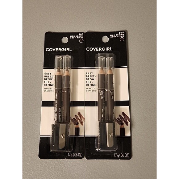 2 Covergirl Easy Breezy Brow Fill & Define Pencil 505 Rich Brown Water Resistant - Picture 1 of 3